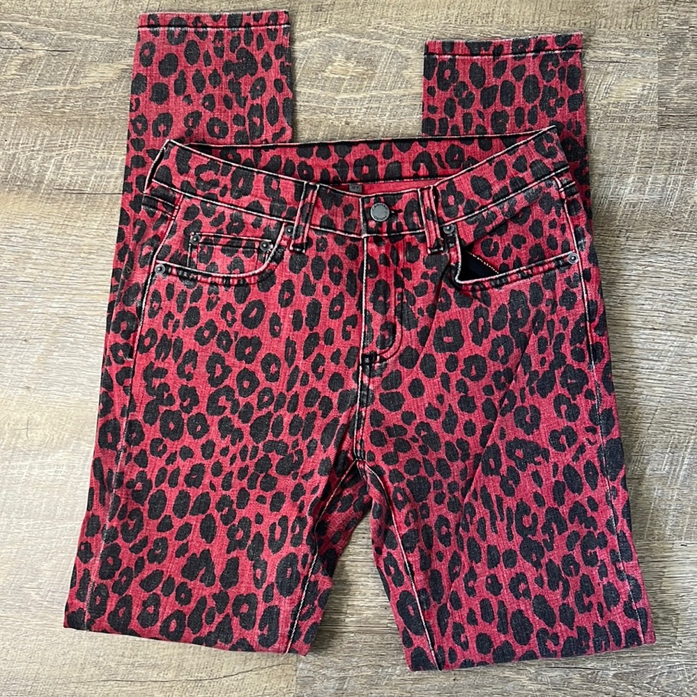 LF CARMAR Red Cheetah Skinny Jeans Size 27